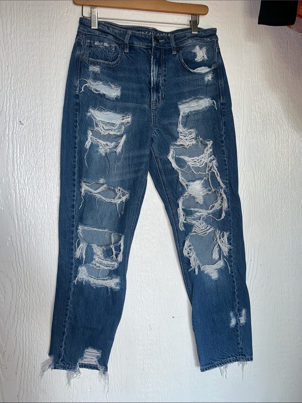 aerie Distressed Dark Blue Ripped Jeans